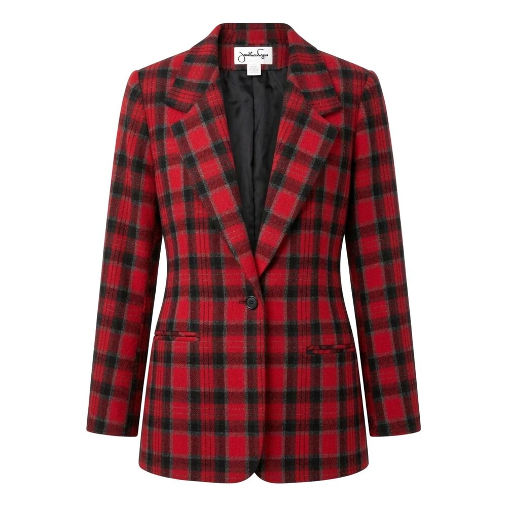 Jonathan Logan Women's Size 14 Bold Red Plaid Tartan Vintage 90s Wool Blazer